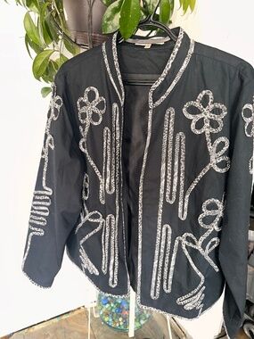 Travelsmith Jacket Elegant Lg Open Front, Blk Floral